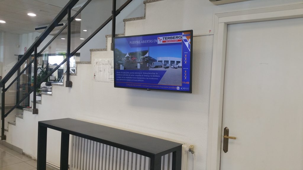 Corporate digital signage on a wall