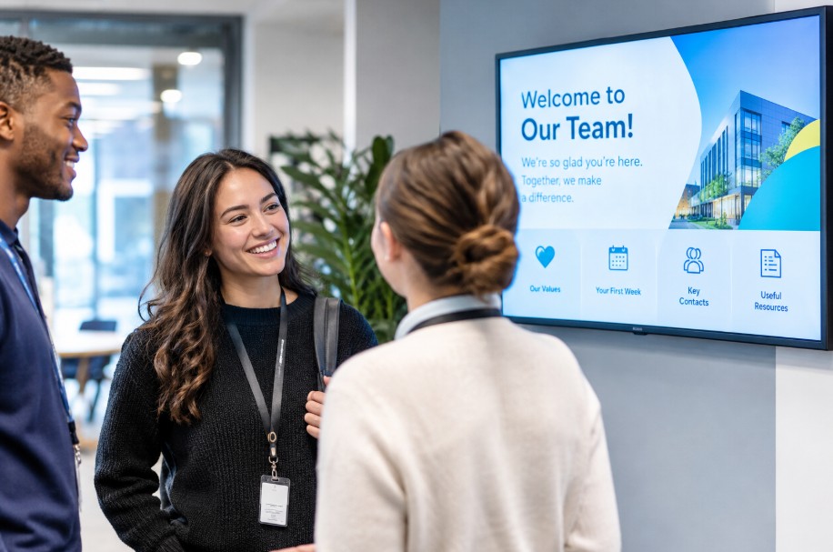 Employee onboarding communication digital signage